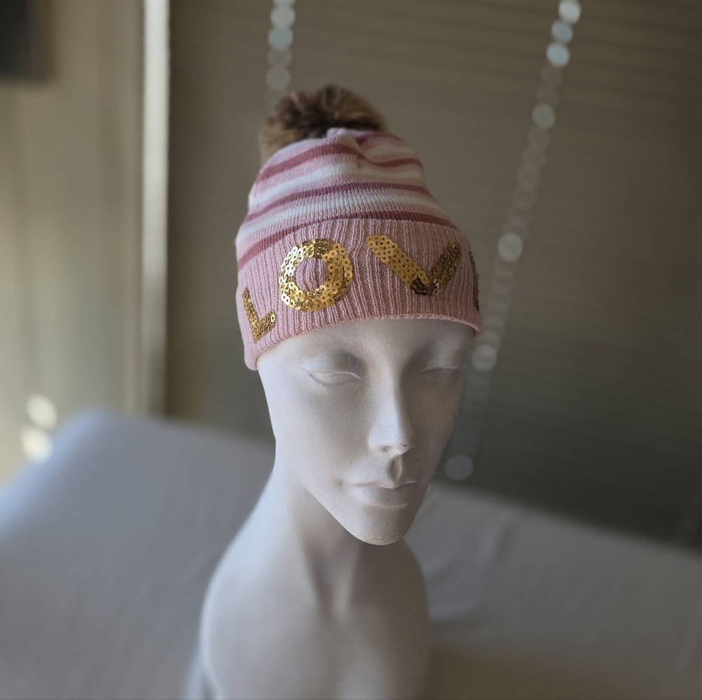 Pink and Gold Love Beanie